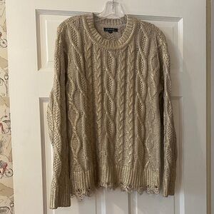 Charlie B. Gold Foil 100% Cotton Cable Knit Sweater. Sz. M